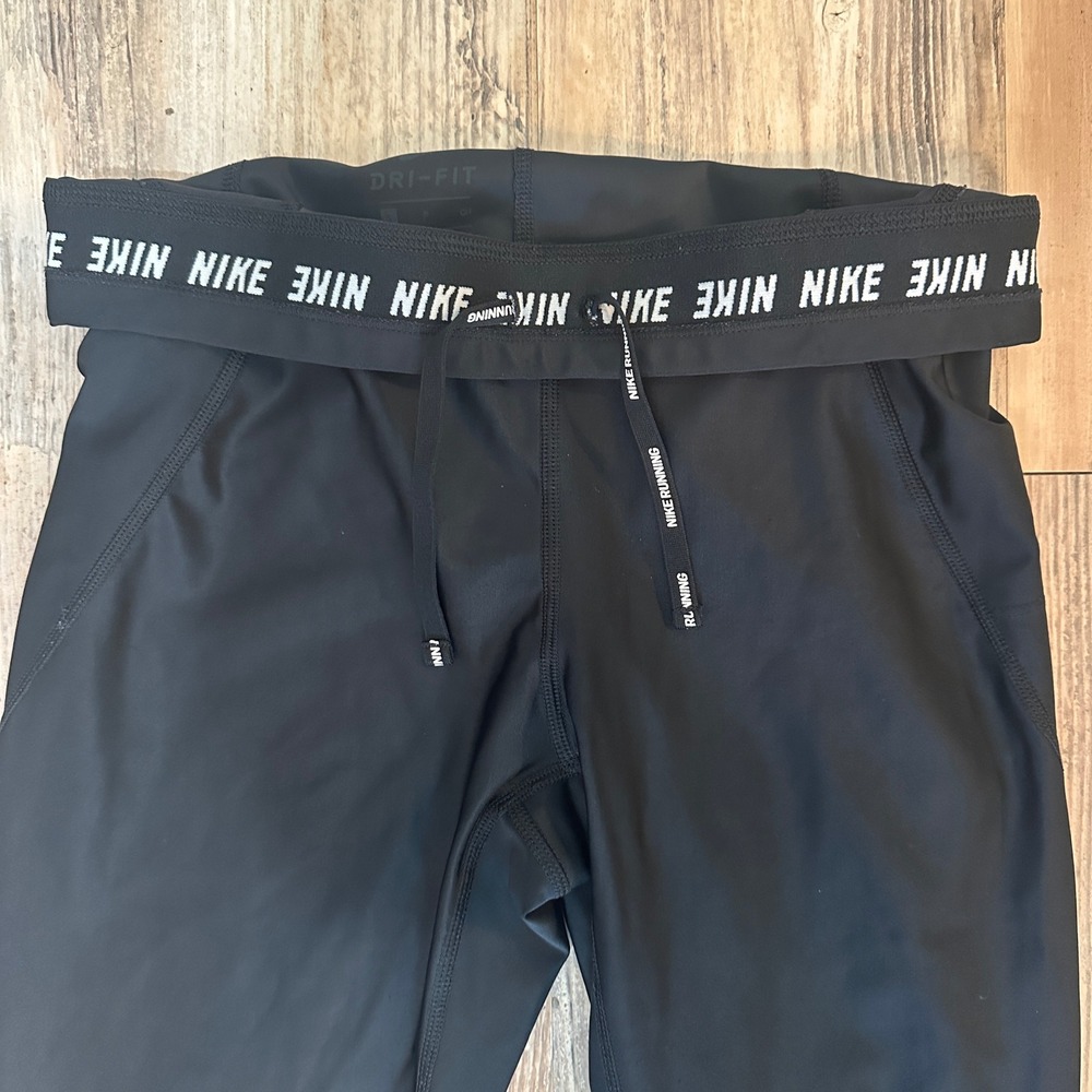 Nike Running Dri-FIT Leggings Black Fold Over Waistband Drawstring Womens Small